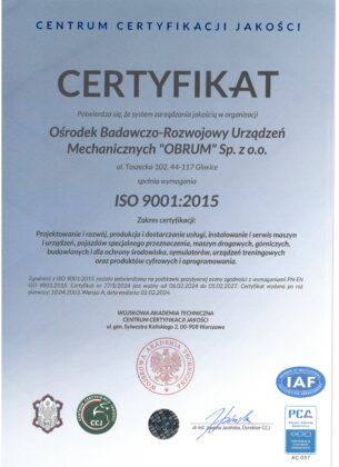 Certyfikat zgodności systemu zarządzania jakością z wymaganiami normy ISO 9001:2015